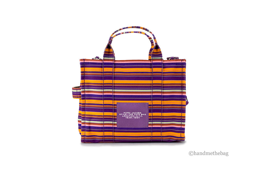 Marc Jacobs The Striped Traveler Tote Medium Purple Cotton Canvas Handbag Purse